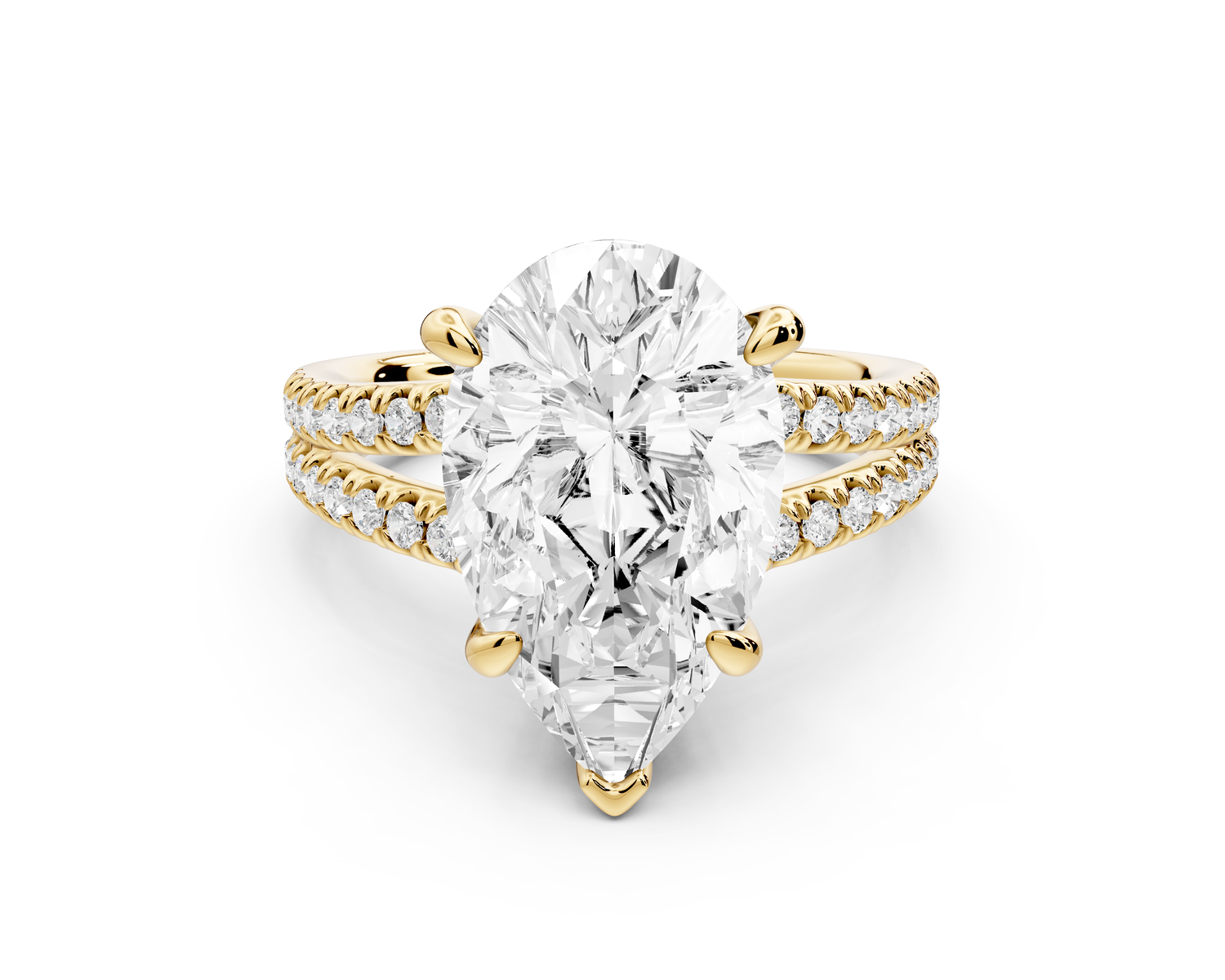 Liora - 5ct 14k yellow gold pear Hidden Halo Micro Pavé Split Shank Engagement Ring