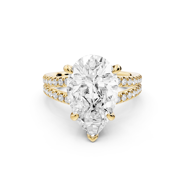 Liora - 5ct 14k yellow gold pear Hidden Halo Micro Pavé Split Shank Engagement Ring