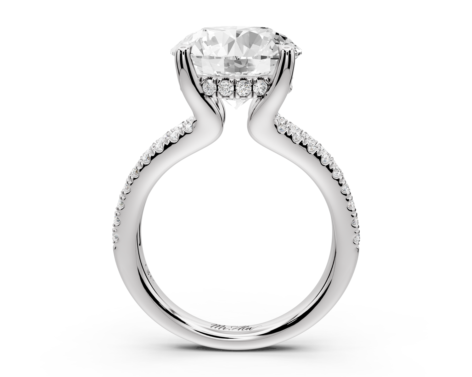 Liora - 5ct 14k white gold round Hidden Halo Micro Pavé Split Shank Engagement Ring