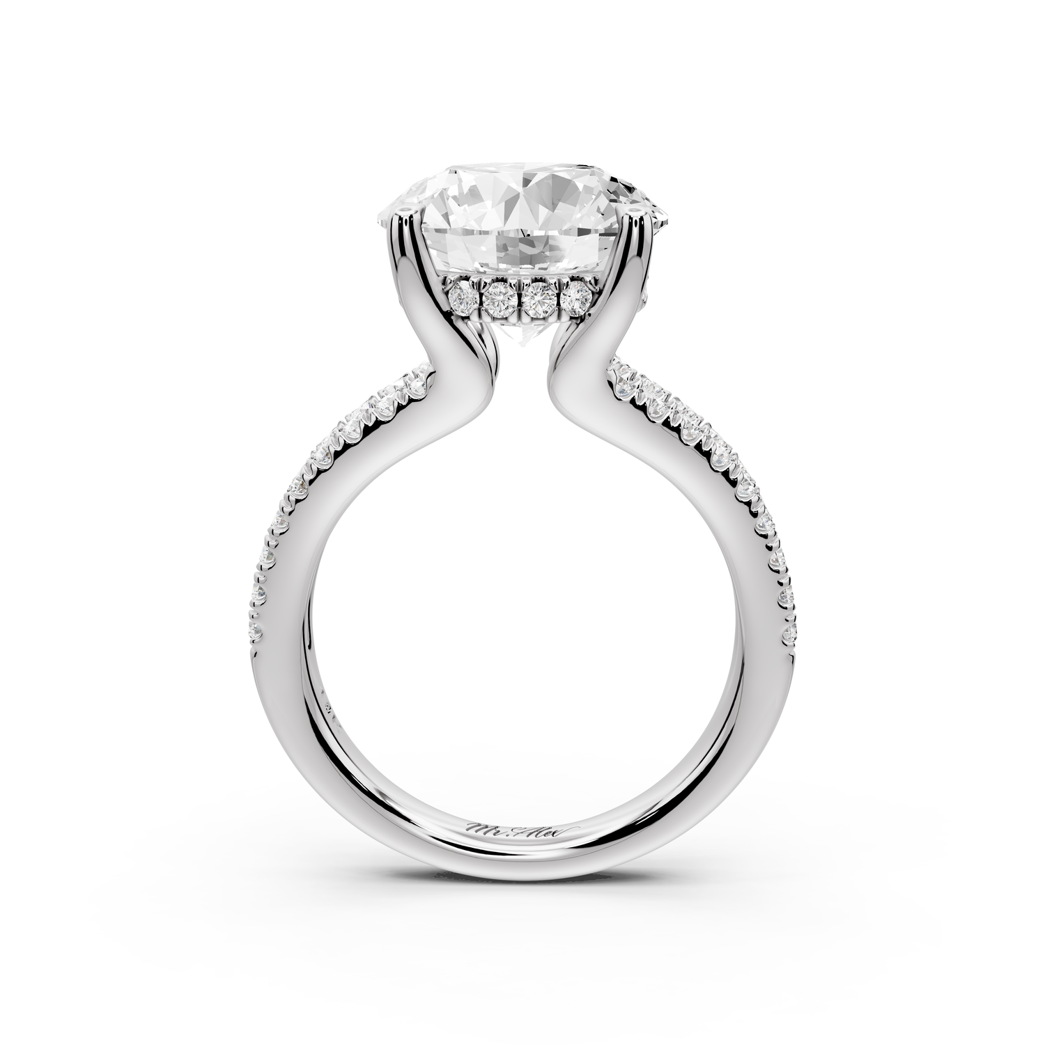 Liora - 5ct 14k white gold round Hidden Halo Micro Pavé Split Shank Engagement Ring