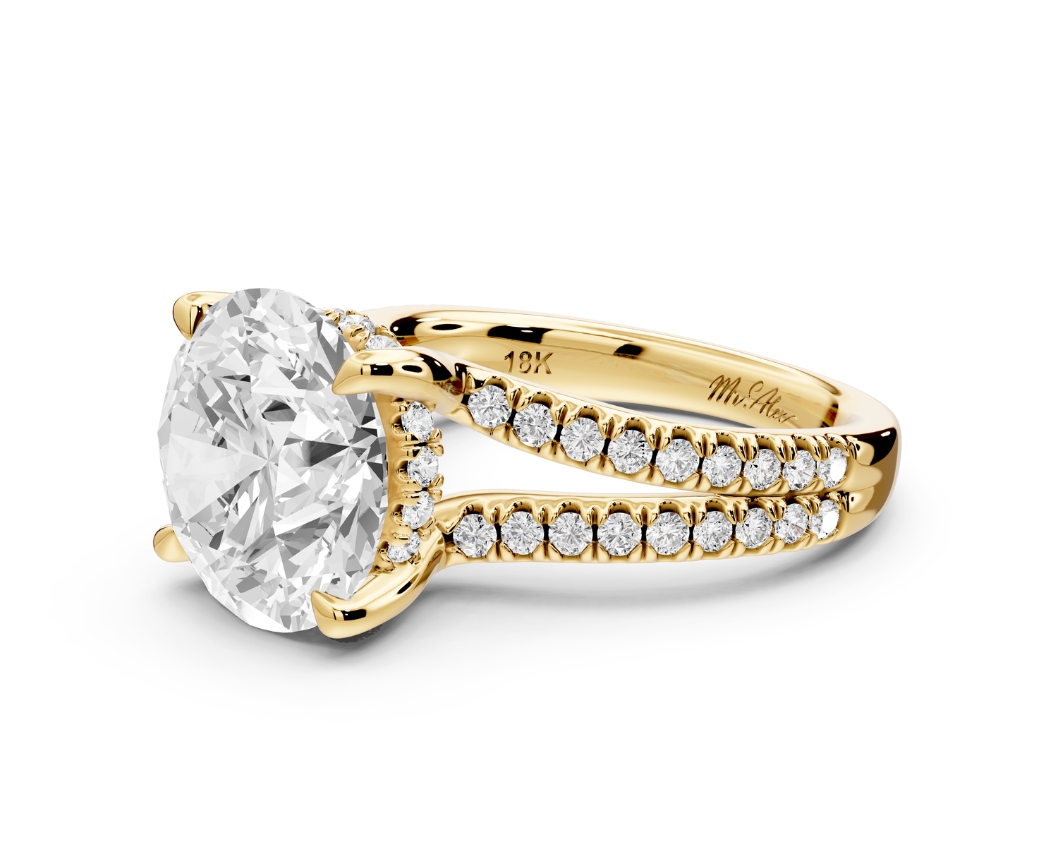 Liora - 5ct 14k yellow gold round Hidden Halo Micro Pavé Split Shank Engagement Ring