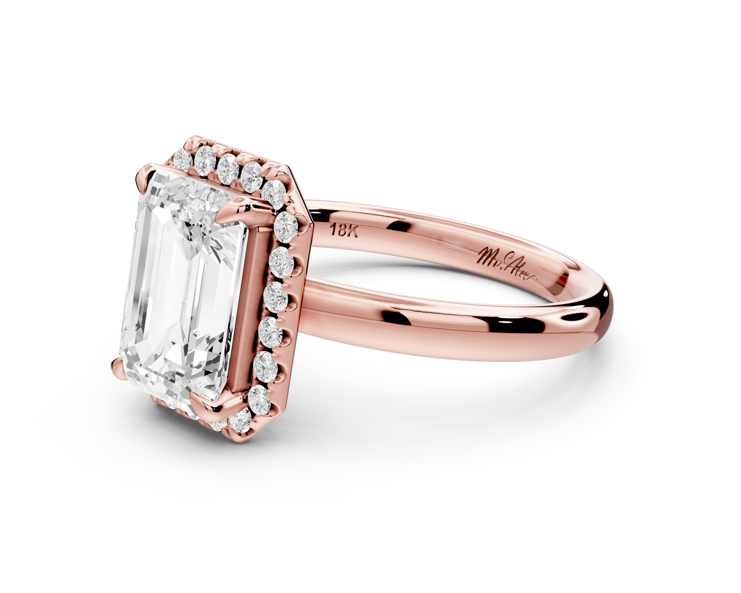 Eliana - 2ct 14k rose gold emerald diamond with halo engagement ring
