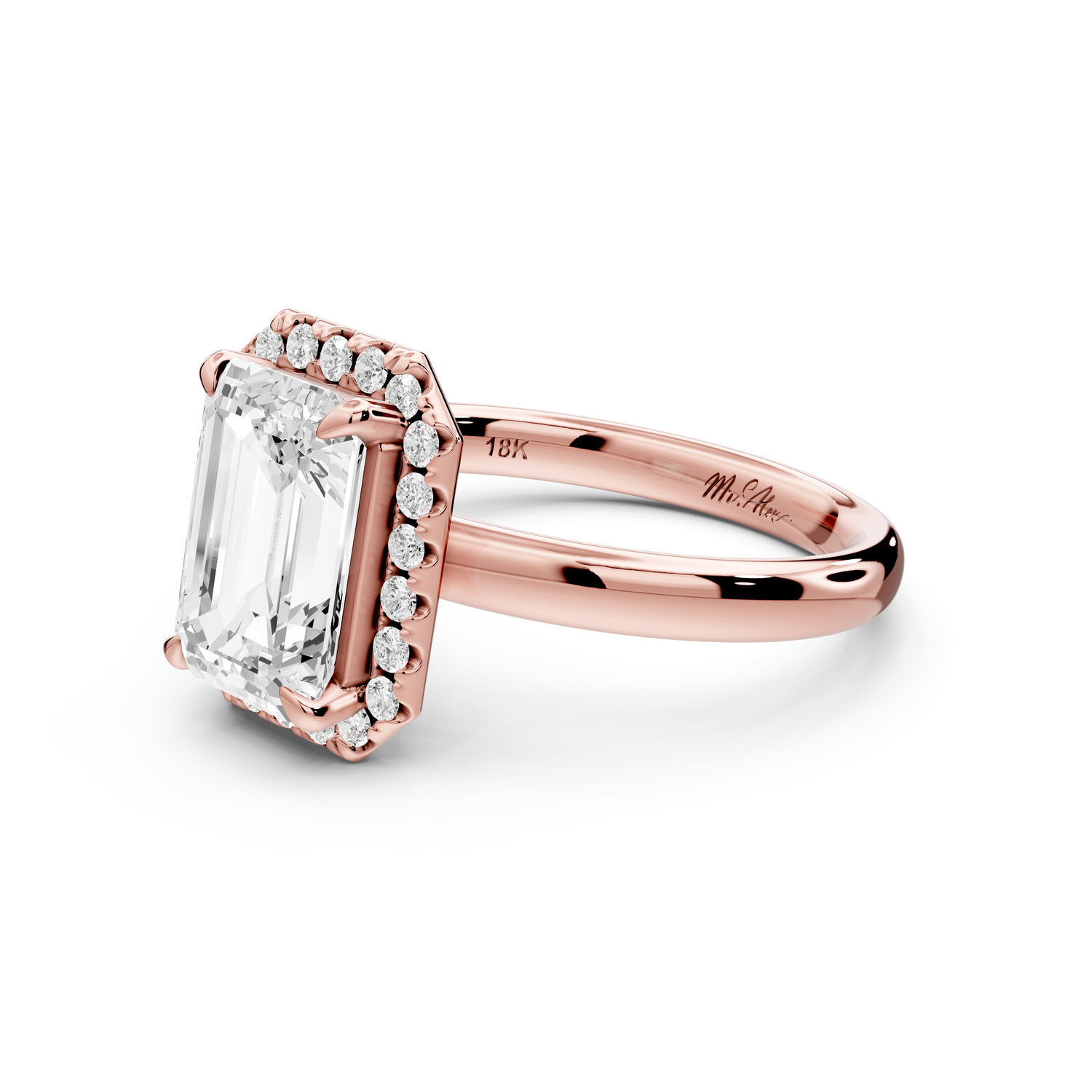 Eliana - 2ct 14k rose gold emerald diamond with halo engagement ring