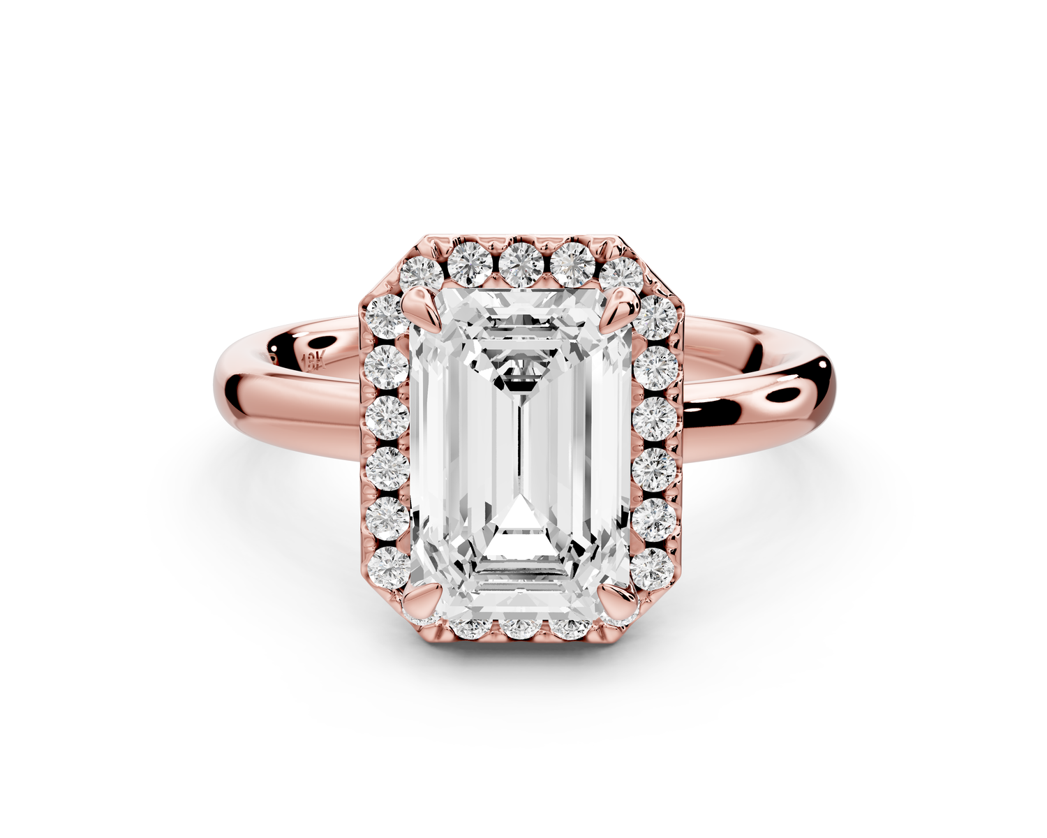 Eliana - 2ct 14k rose gold emerald diamond with halo engagement ring