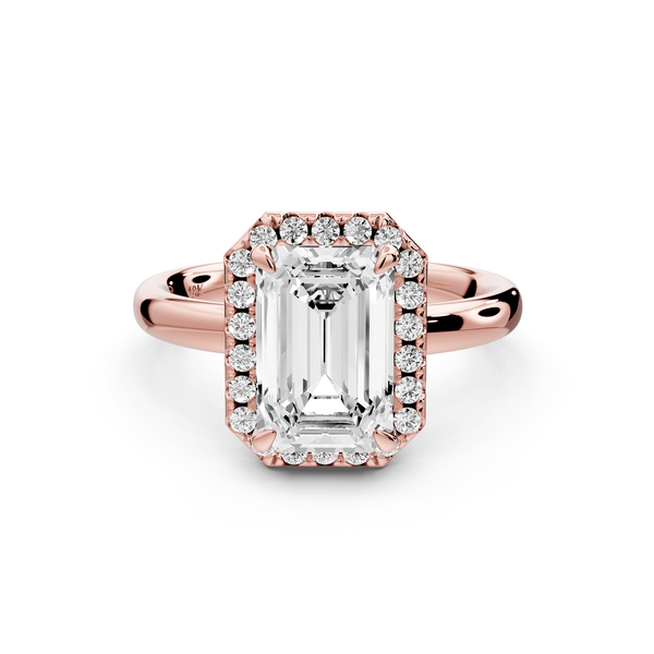 Eliana - 2ct 14k rose gold emerald diamond with halo engagement ring