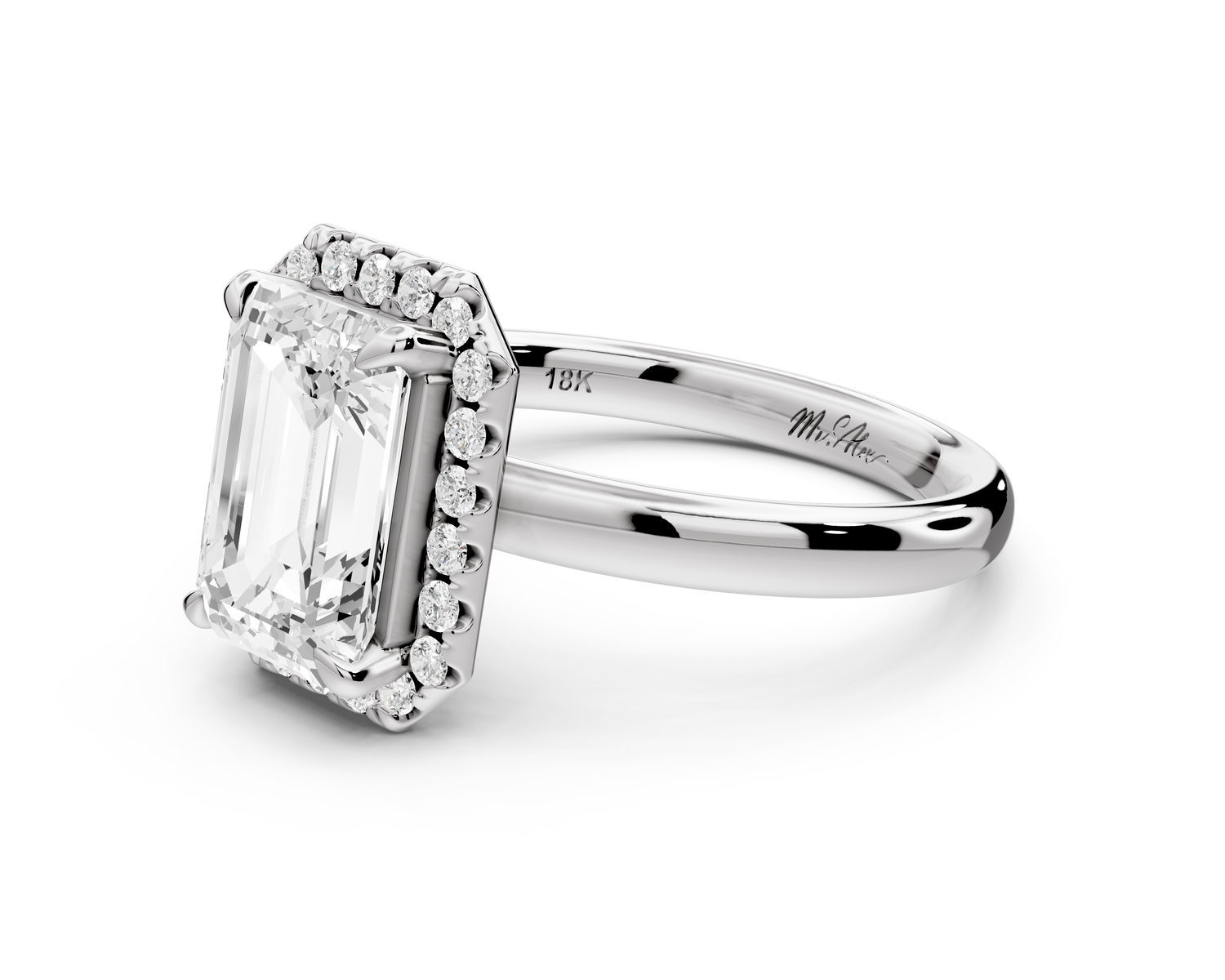 Eliana - 2ct 14k white gold emerald diamond with halo engagement ring