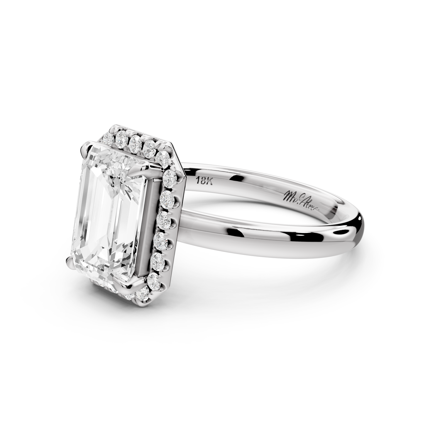 Eliana - 2ct 14k white gold emerald diamond with halo engagement ring