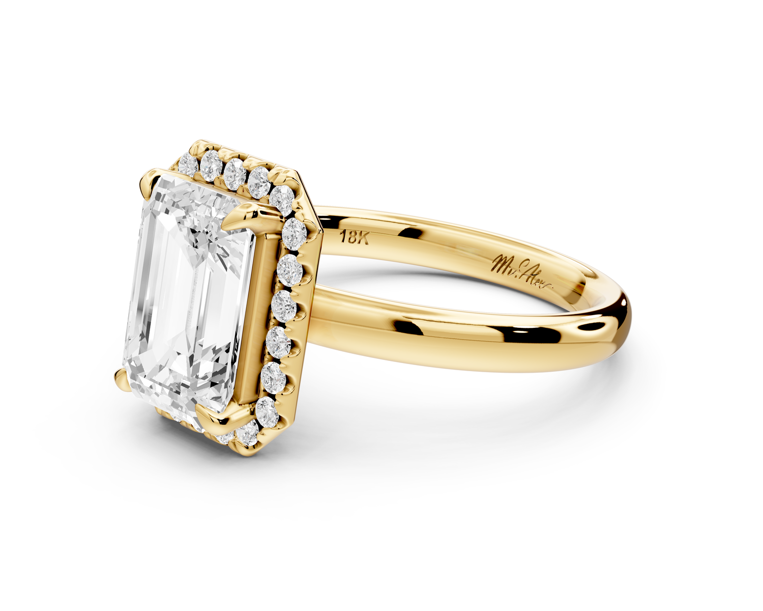 Eliana - 2ct 14k yellow gold emerald diamond with halo engagement ring