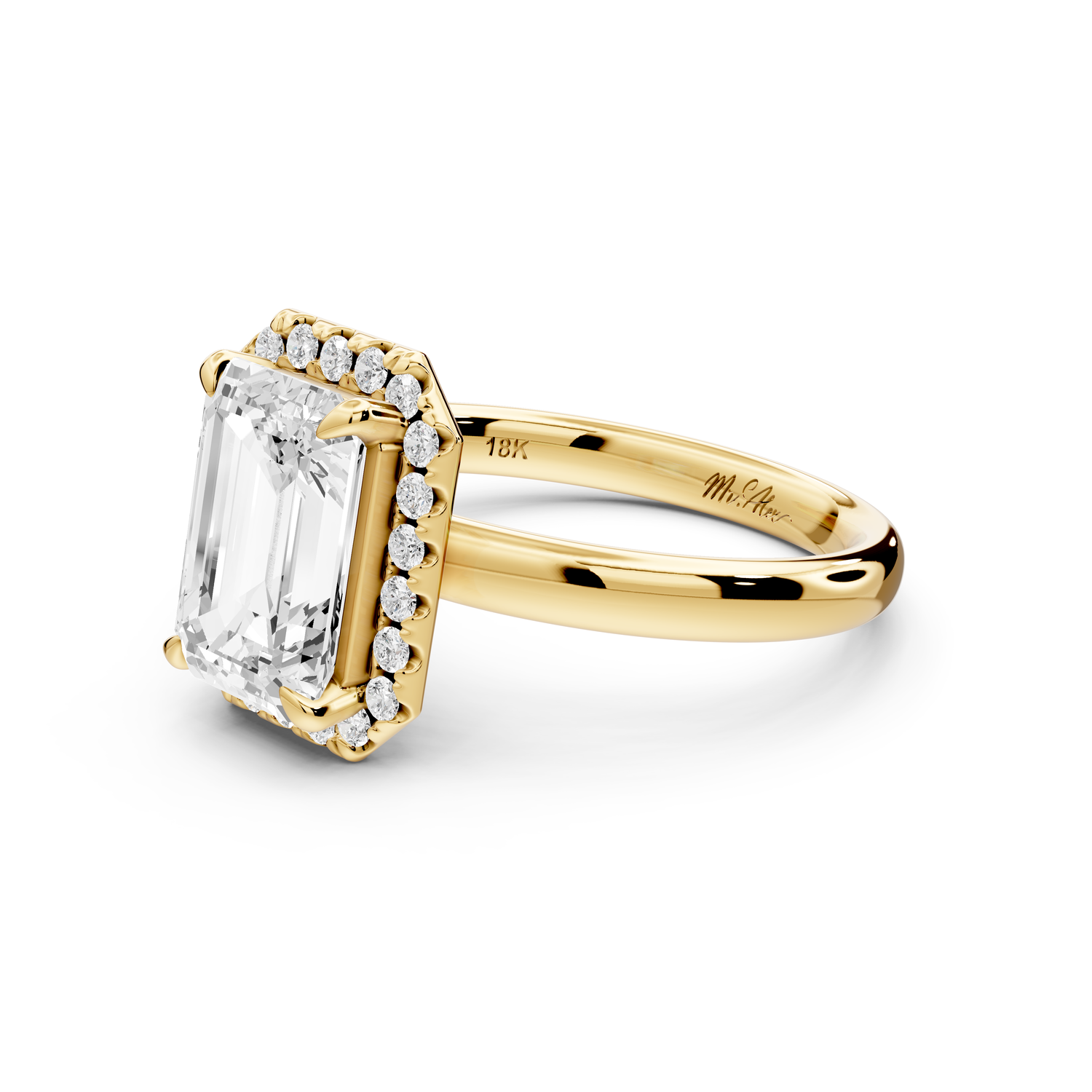 Eliana - 2ct 14k yellow gold emerald diamond with halo engagement ring