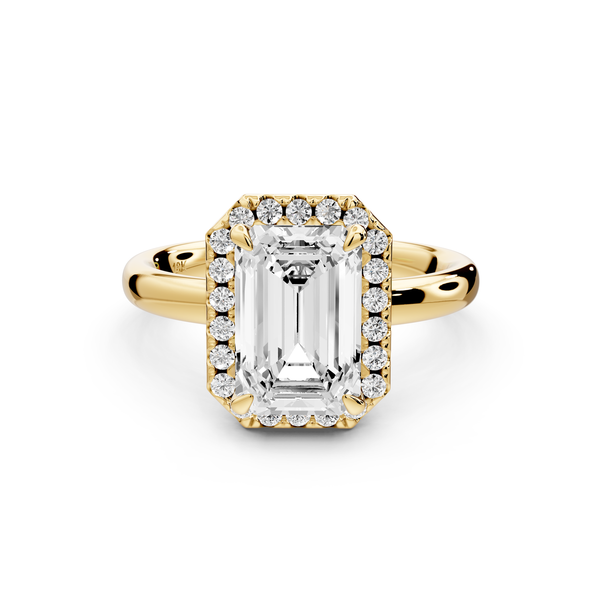 Eliana - 2ct 14k yellow gold emerald diamond with halo engagement ring