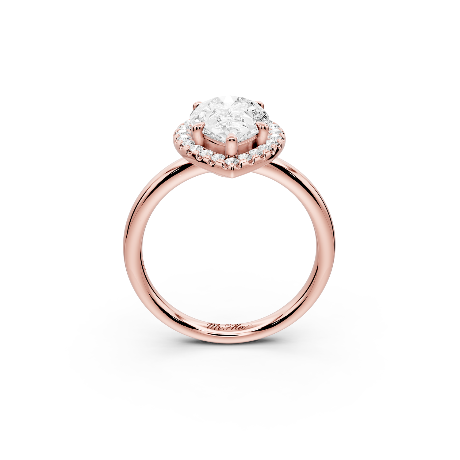 Eliana - 2ct 14k rose gold pear diamond with halo engagement ring