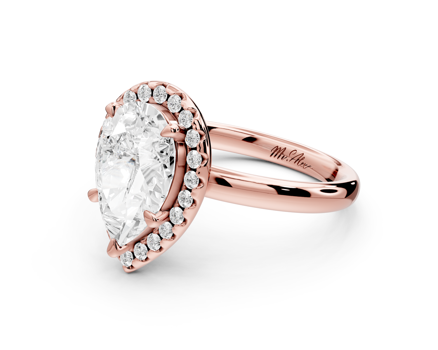 Eliana - 2ct 14k rose gold pear diamond with halo engagement ring