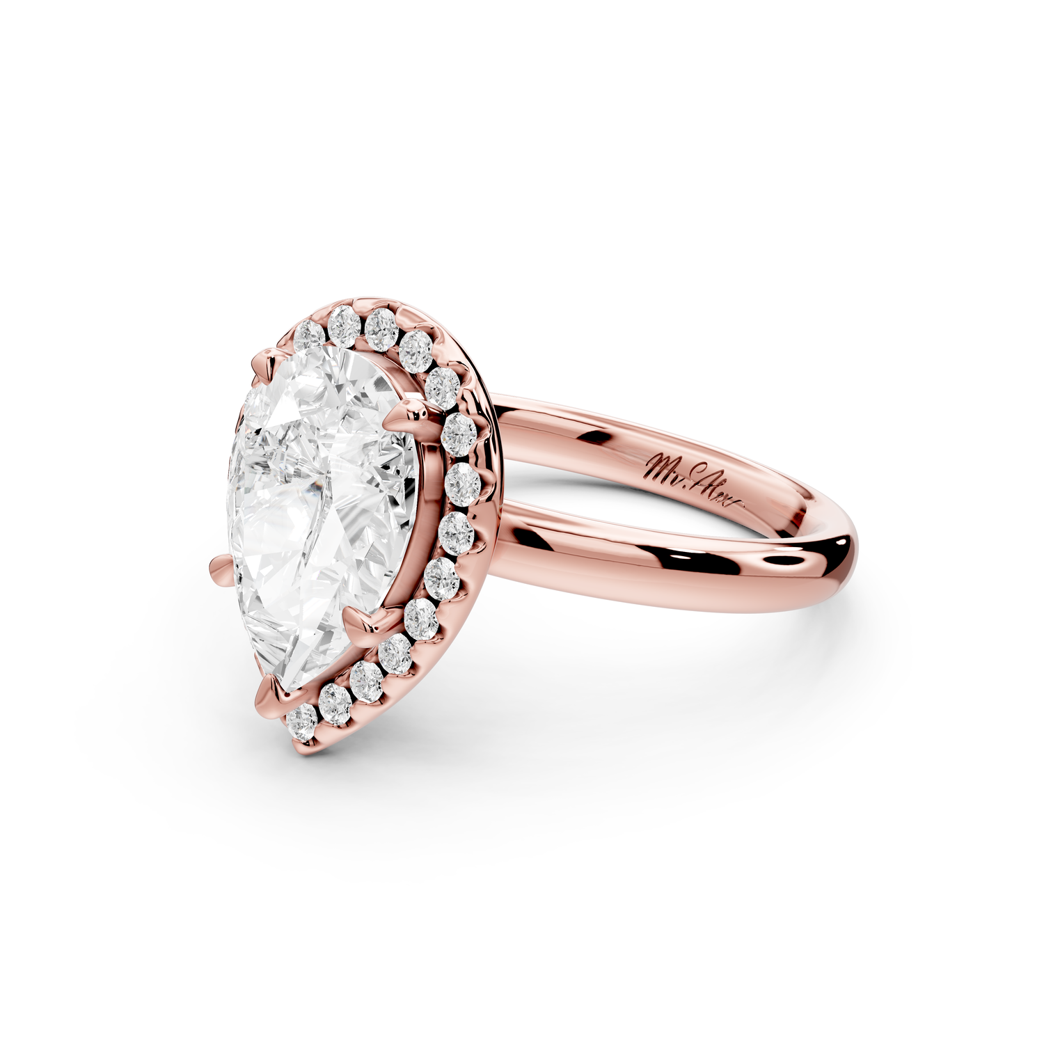 Eliana - 2ct 14k rose gold pear diamond with halo engagement ring
