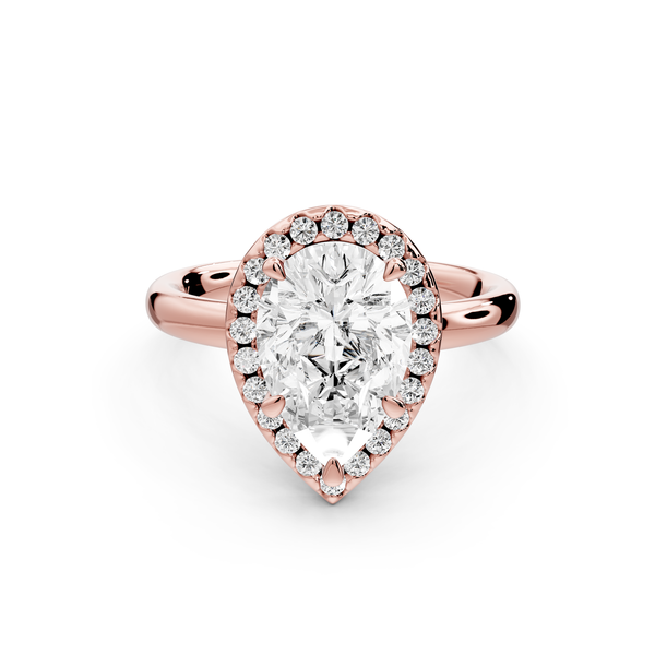 Eliana - 2ct 14k rose gold pear diamond with halo engagement ring