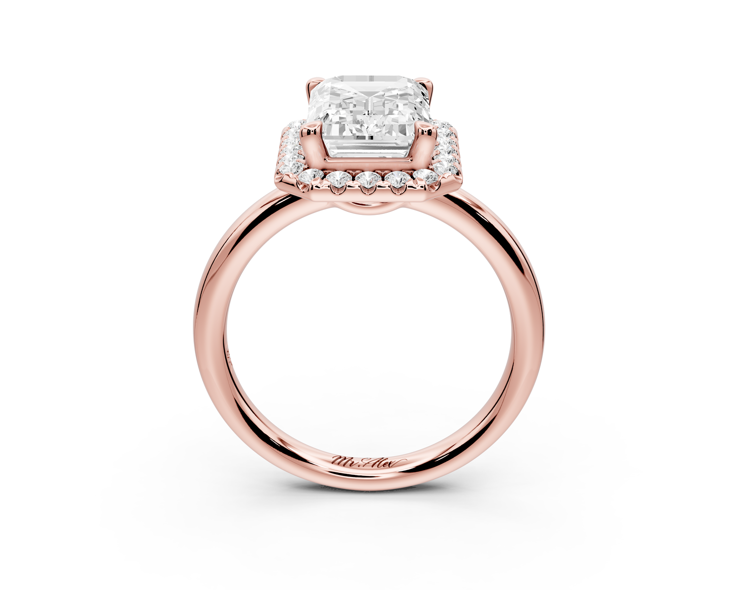Eliana - 3ct 14k rose gold emerald diamond with halo engagement ring