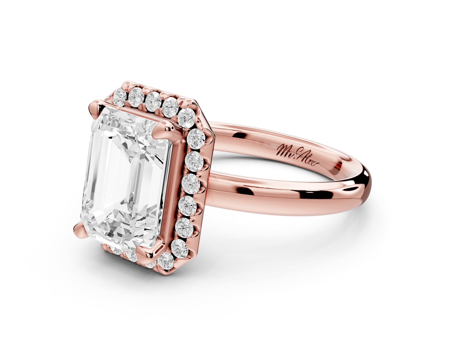 Eliana - 3ct 14k rose gold emerald diamond with halo engagement ring