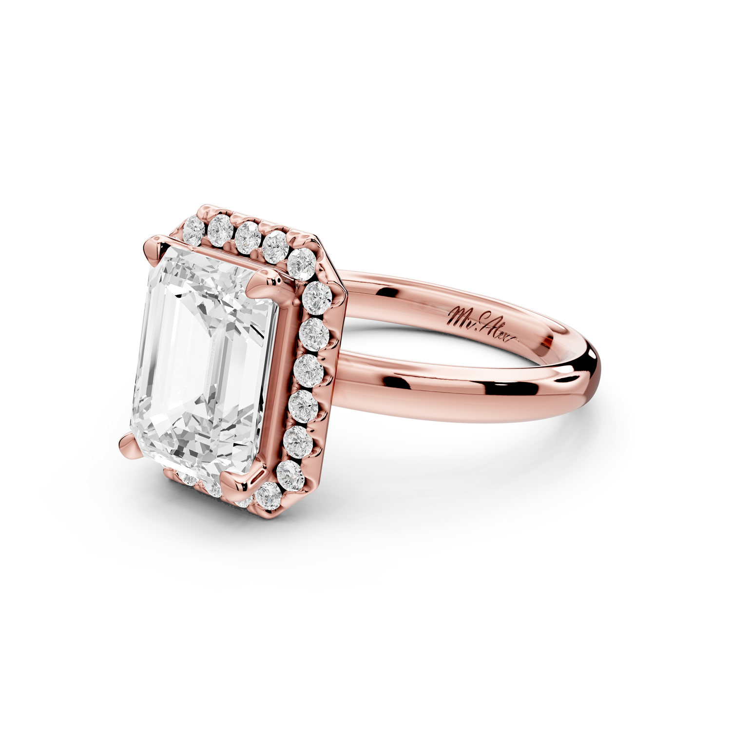 Eliana - 3ct 14k rose gold emerald diamond with halo engagement ring