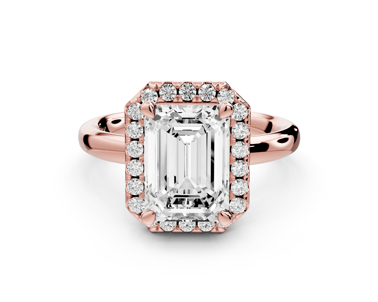 Eliana - 3ct 14k rose gold emerald diamond with halo engagement ring