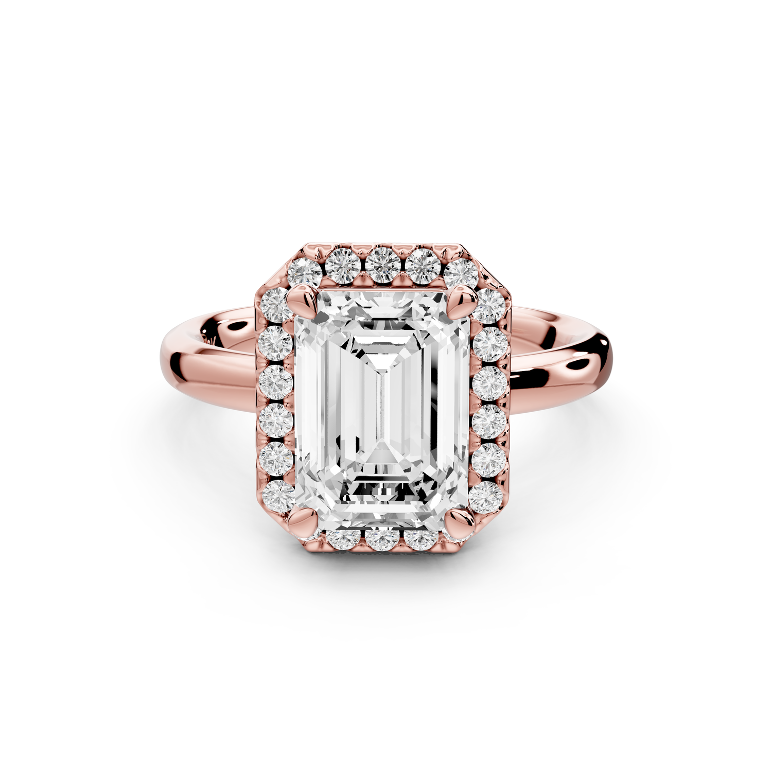 Eliana - 3ct 14k rose gold emerald diamond with halo engagement ring