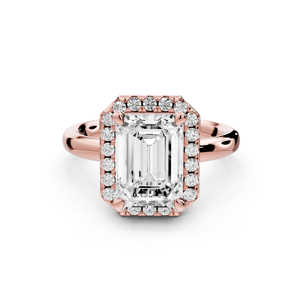 Eliana - 3ct 14k rose gold emerald diamond with halo engagement ring