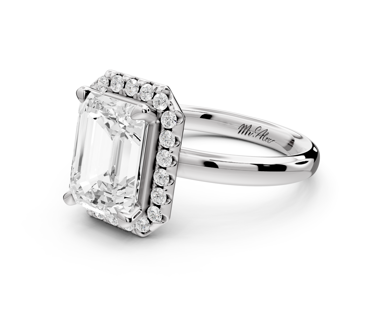 Eliana - 3ct 14k white gold emerald diamond with halo engagement ring