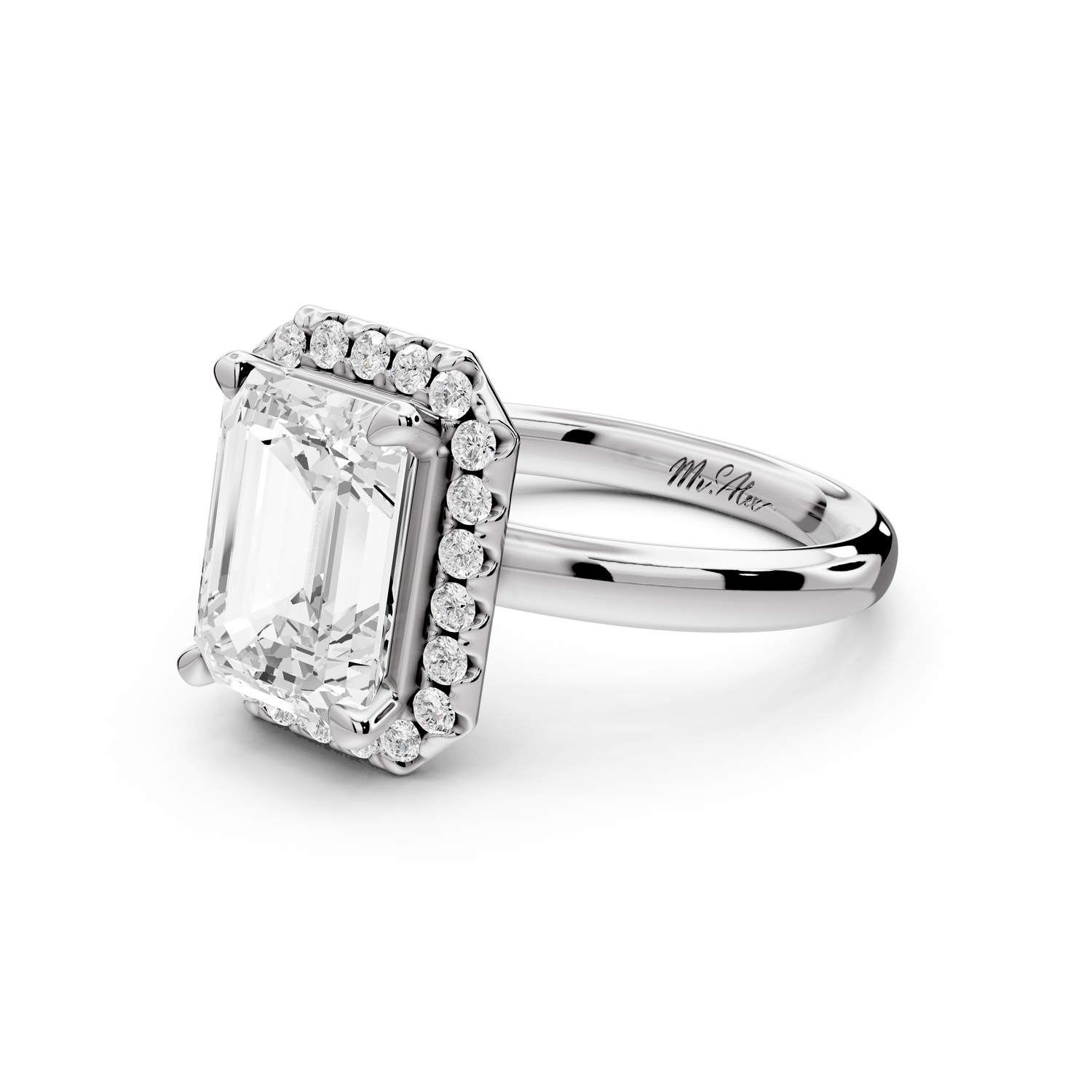 Eliana - 3ct 14k white gold emerald diamond with halo engagement ring