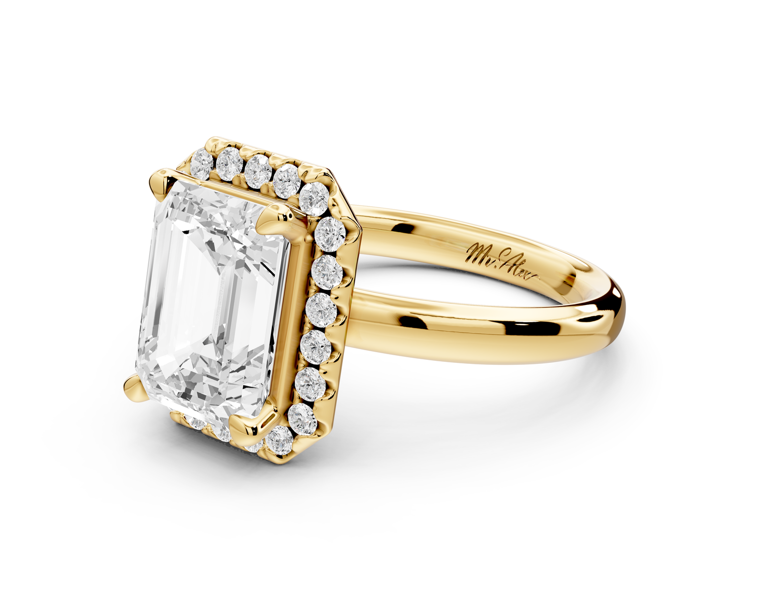 Eliana - 3ct 14k yellow gold emerald diamond with halo engagement ring