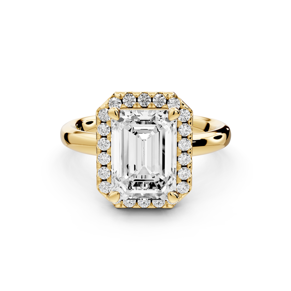 Eliana - 3ct 14k yellow gold emerald diamond with halo engagement ring