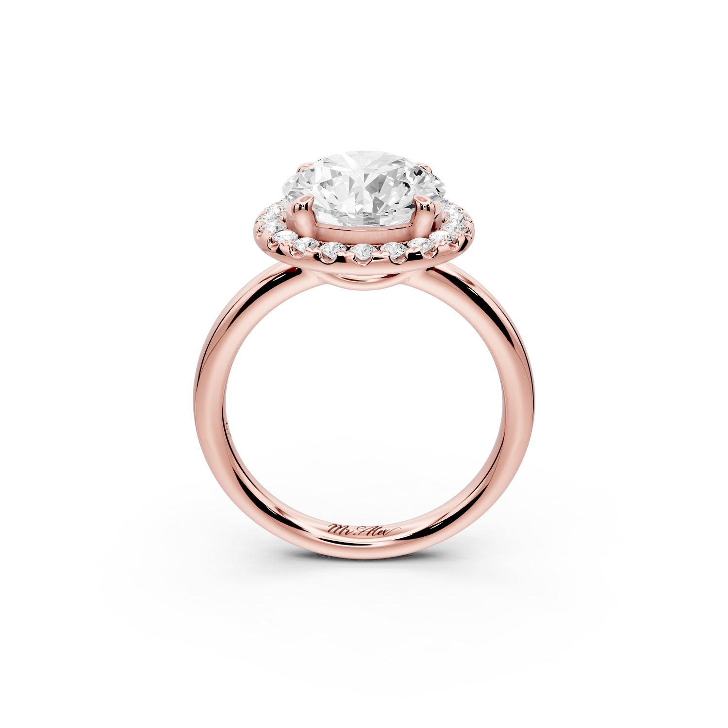 Eliana - 3ct 14k rose gold round diamond with halo engagement ring