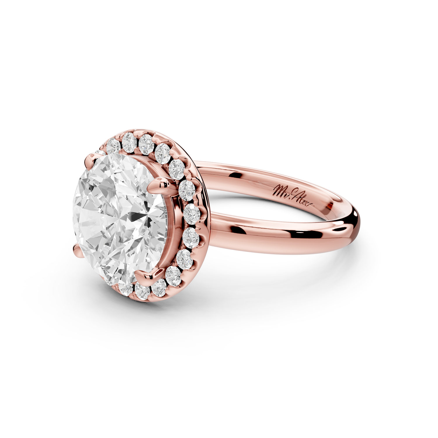 Eliana - 3ct 14k rose gold round diamond with halo engagement ring