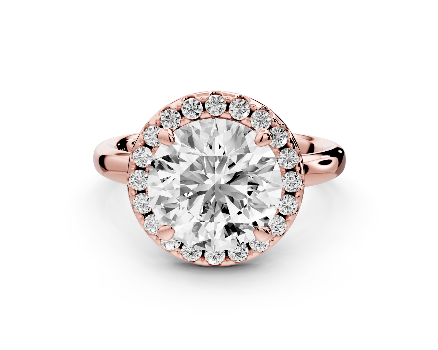 Eliana - 3ct 14k rose gold round diamond with halo engagement ring