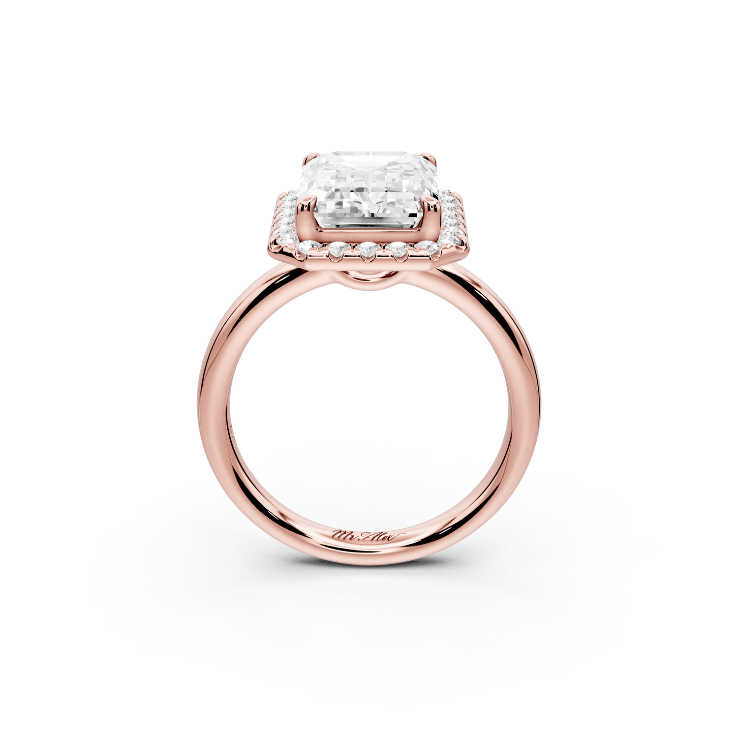 Eliana - 4ct 14k rose gold emerald diamond with halo engagement ring