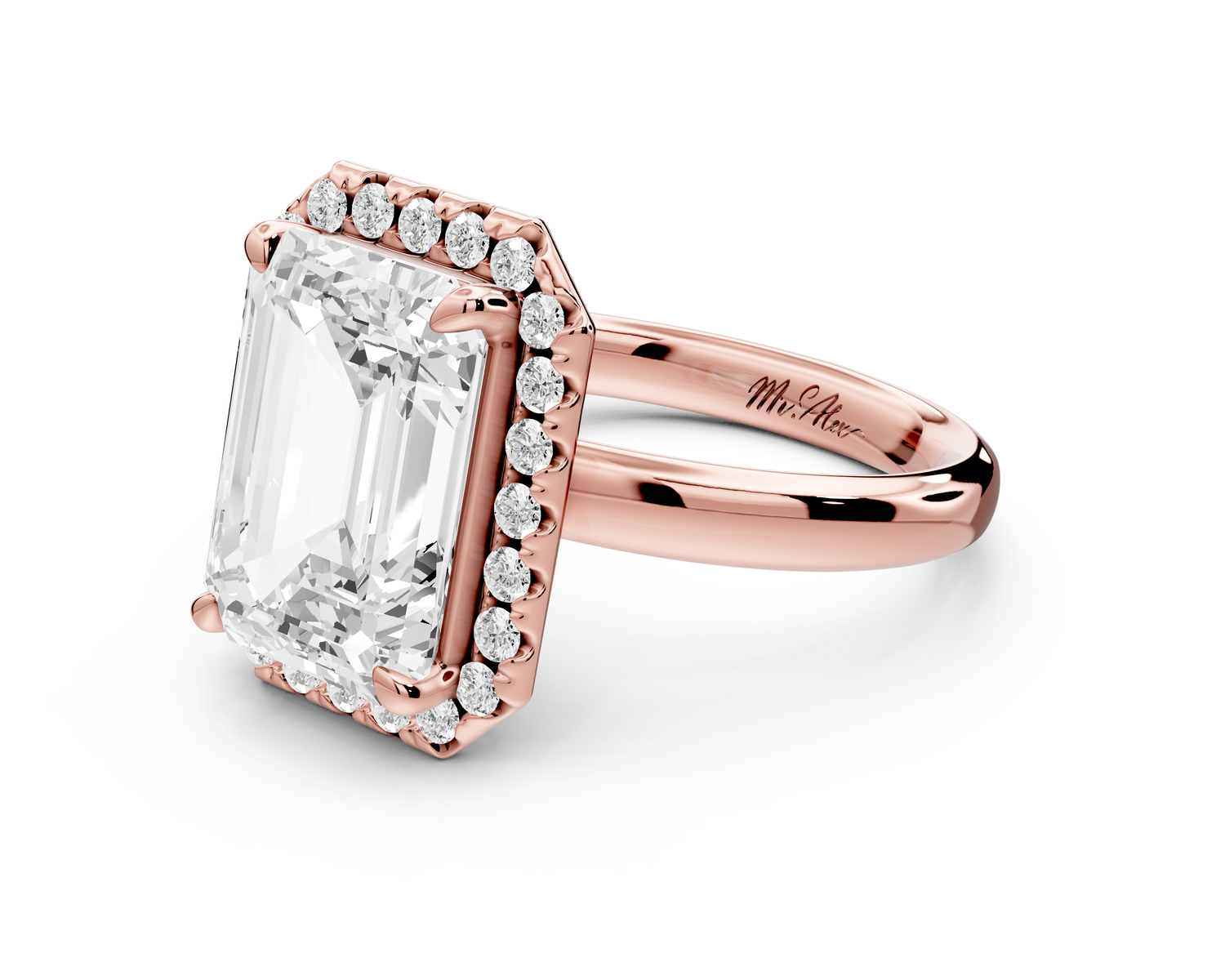 Eliana - 4ct 14k rose gold emerald diamond with halo engagement ring
