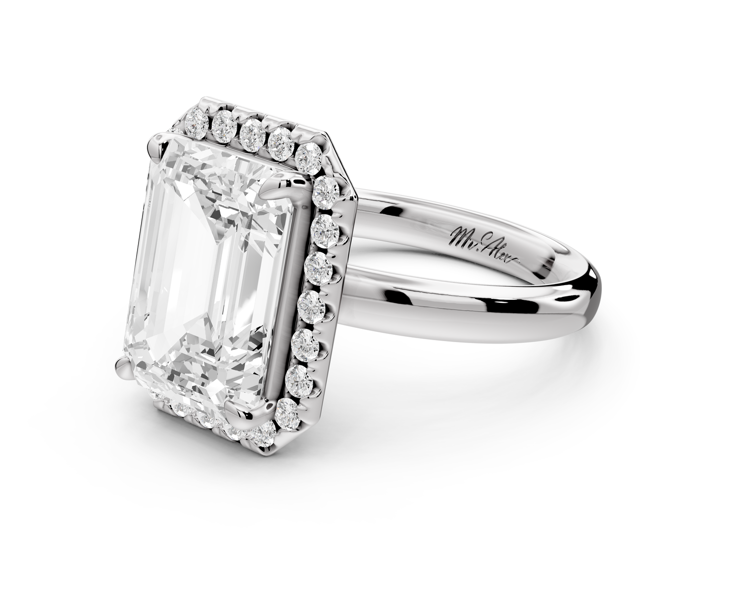 Eliana - 4ct 14k white gold emerald diamond with halo engagement ring