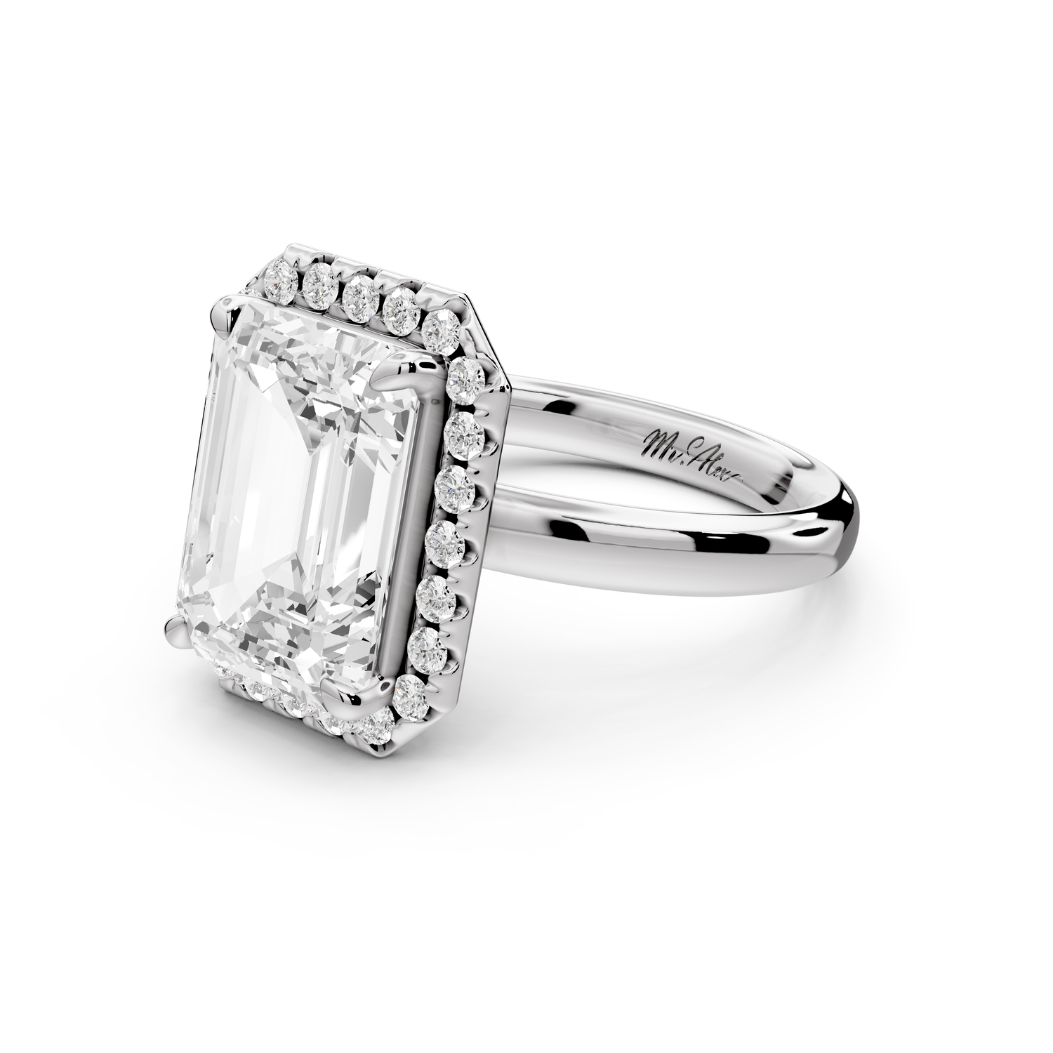 Eliana - 4ct 14k white gold emerald diamond with halo engagement ring