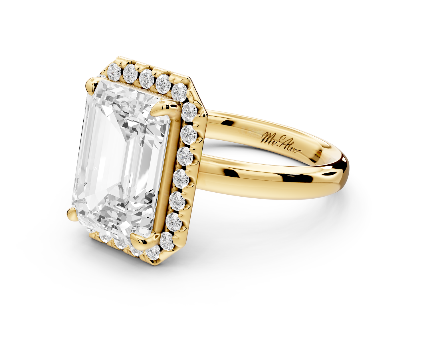 Eliana - 4ct 14k yellow gold emerald diamond with halo engagement ring