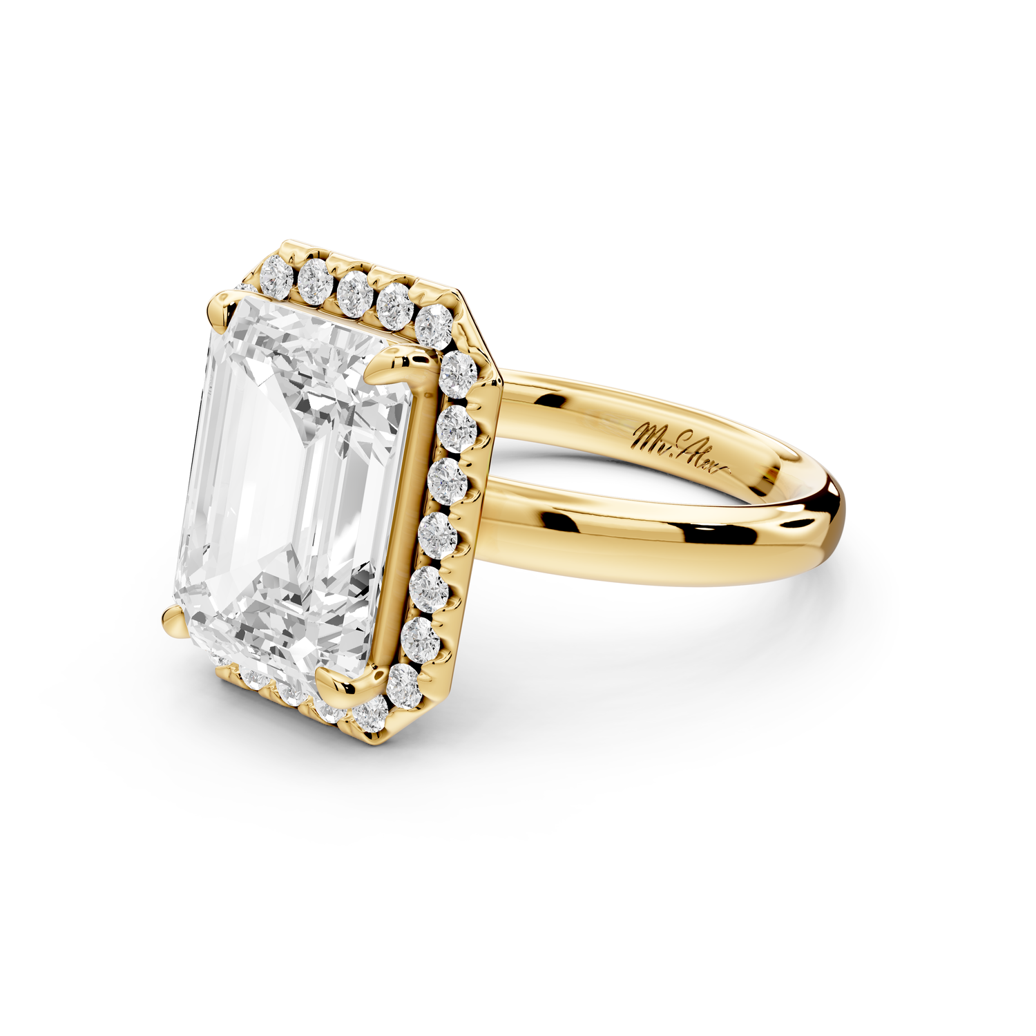 Eliana - 4ct 14k yellow gold emerald diamond with halo engagement ring