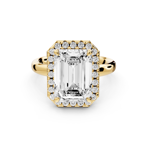 Eliana - 4ct 14k yellow gold emerald diamond with halo engagement ring