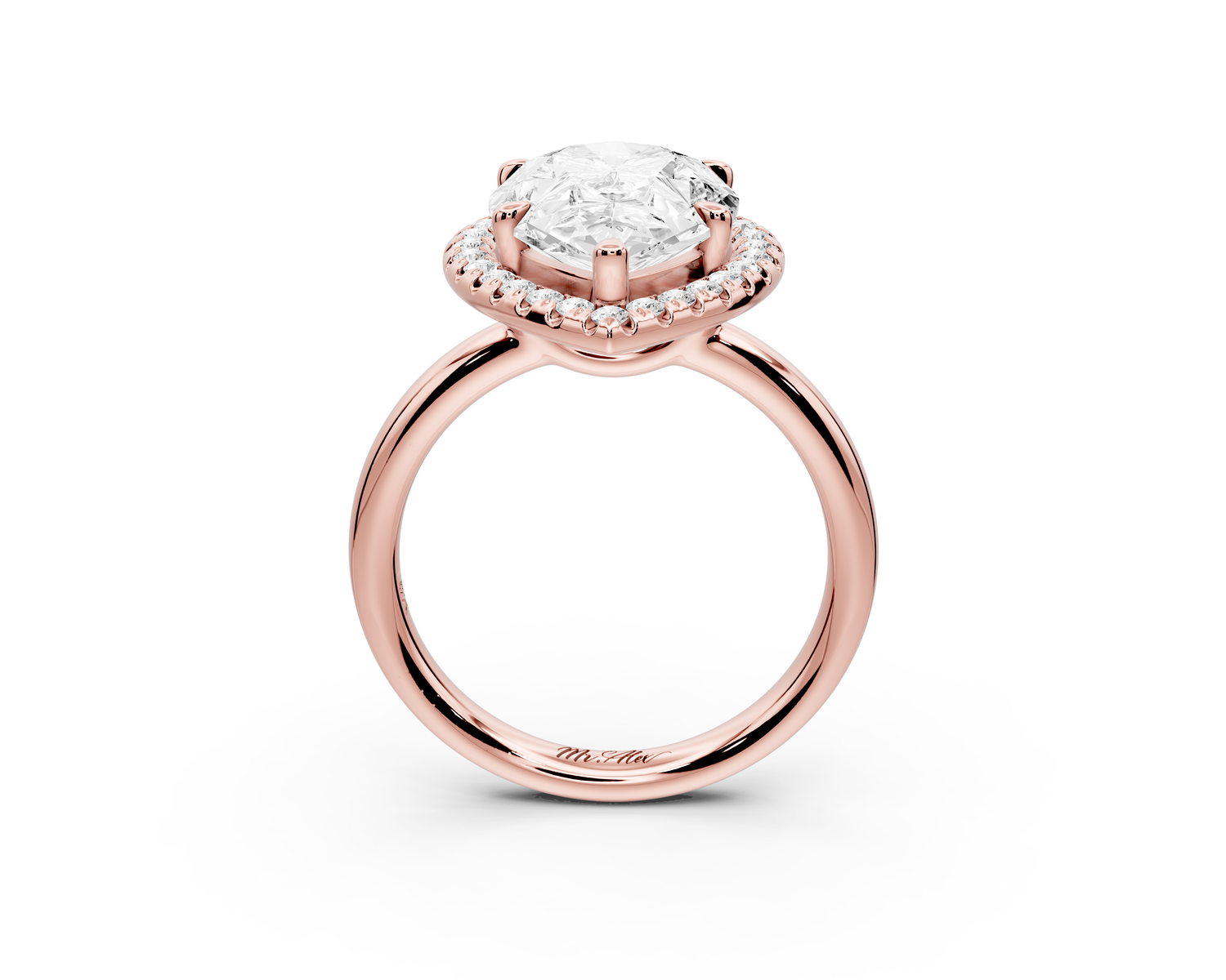 Eliana - 4ct 14k rose gold pear diamond with halo engagement ring