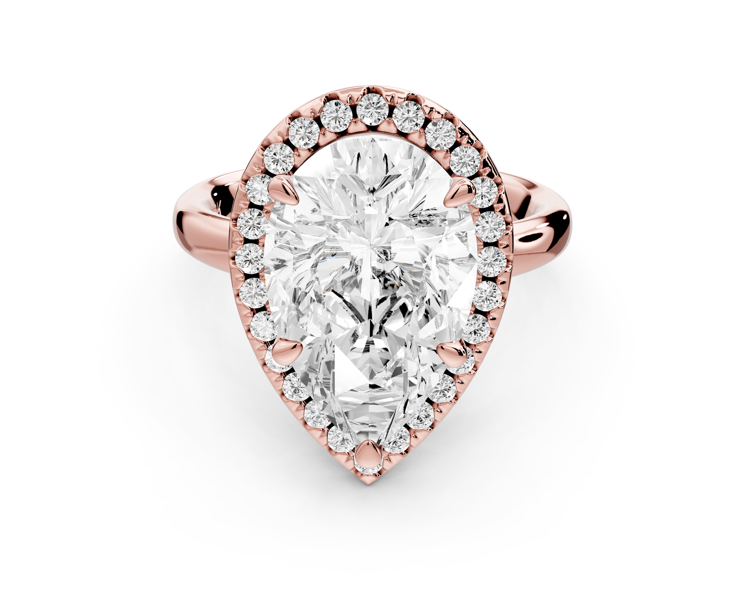 Eliana - 4ct 14k rose gold pear diamond with halo engagement ring
