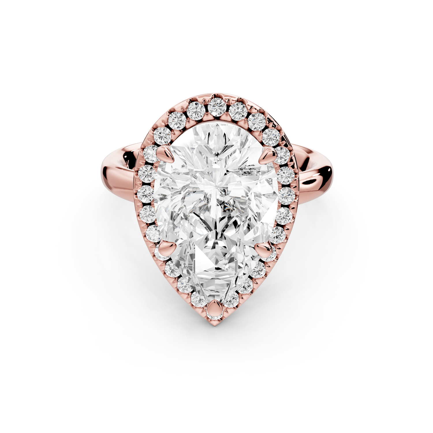 Eliana - 4ct 14k rose gold pear diamond with halo engagement ring
