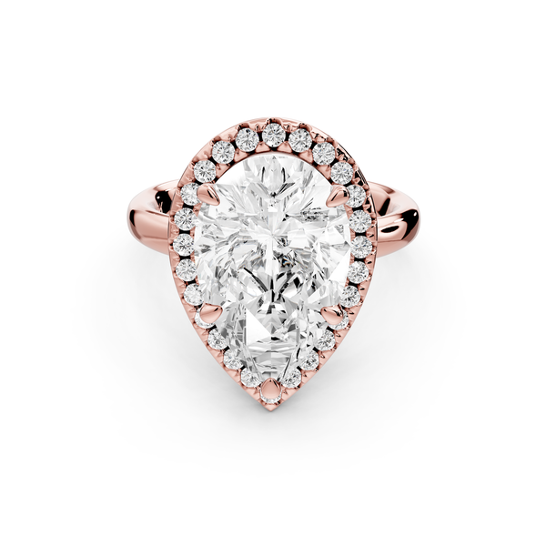 Eliana - 4ct 14k rose gold pear diamond with halo engagement ring