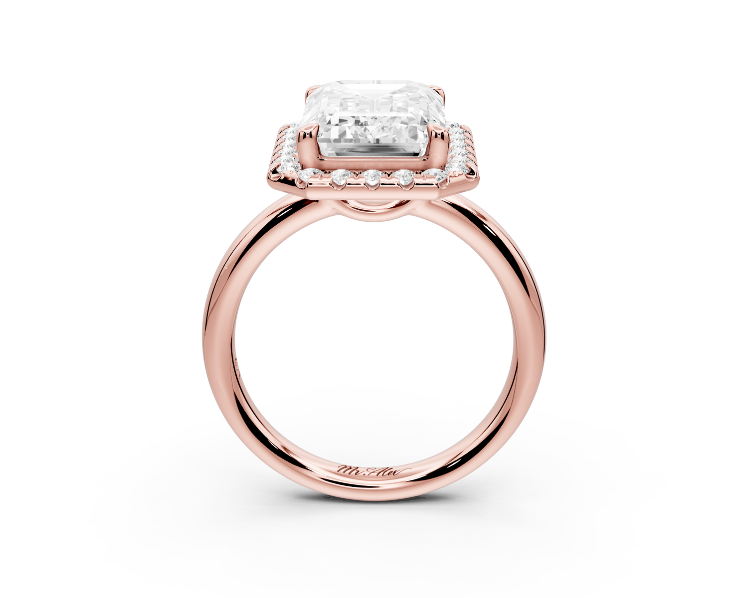 Eliana - 5ct 14k rose gold emerald diamond with halo engagement ring