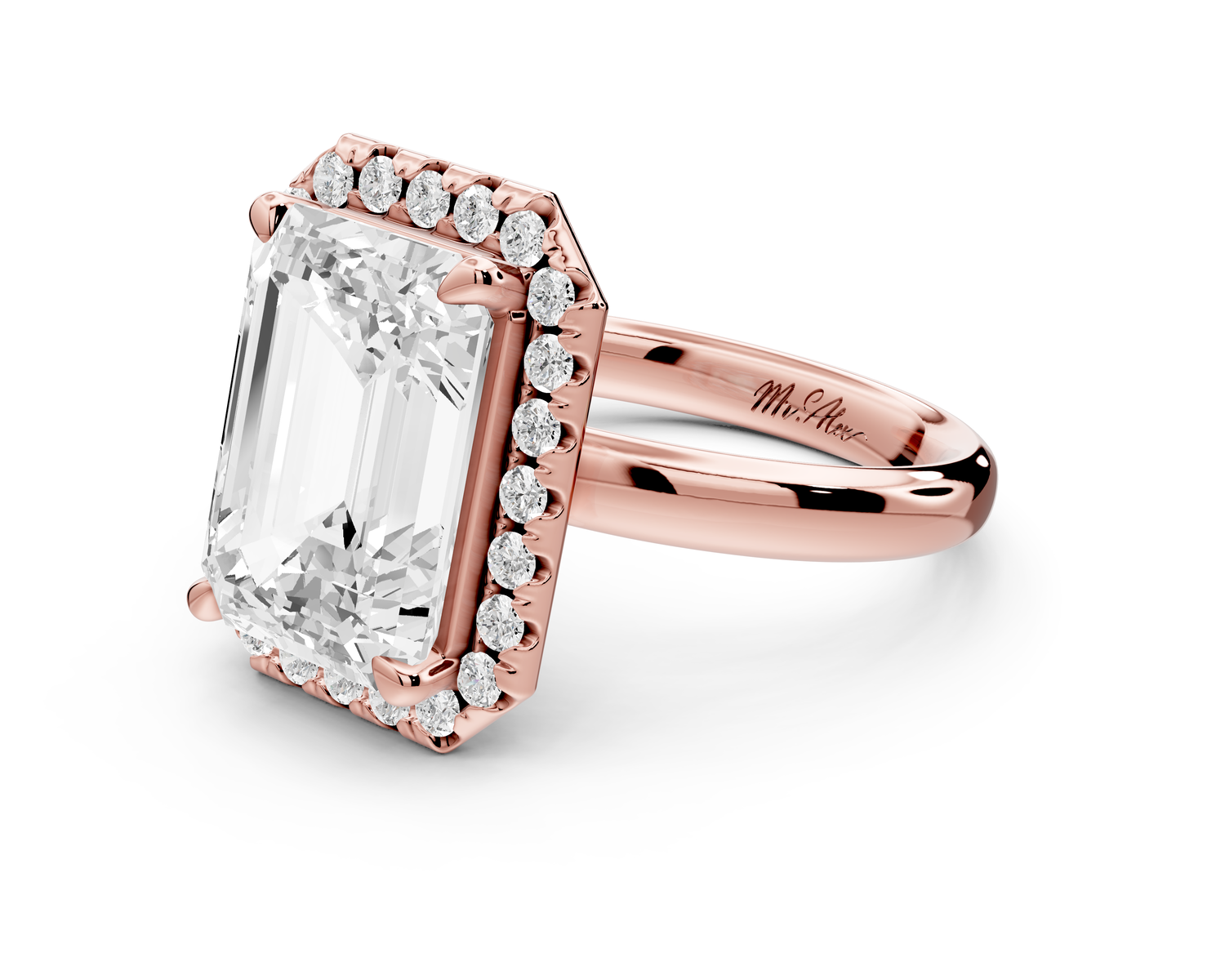Eliana - 5ct 14k rose gold emerald diamond with halo engagement ring