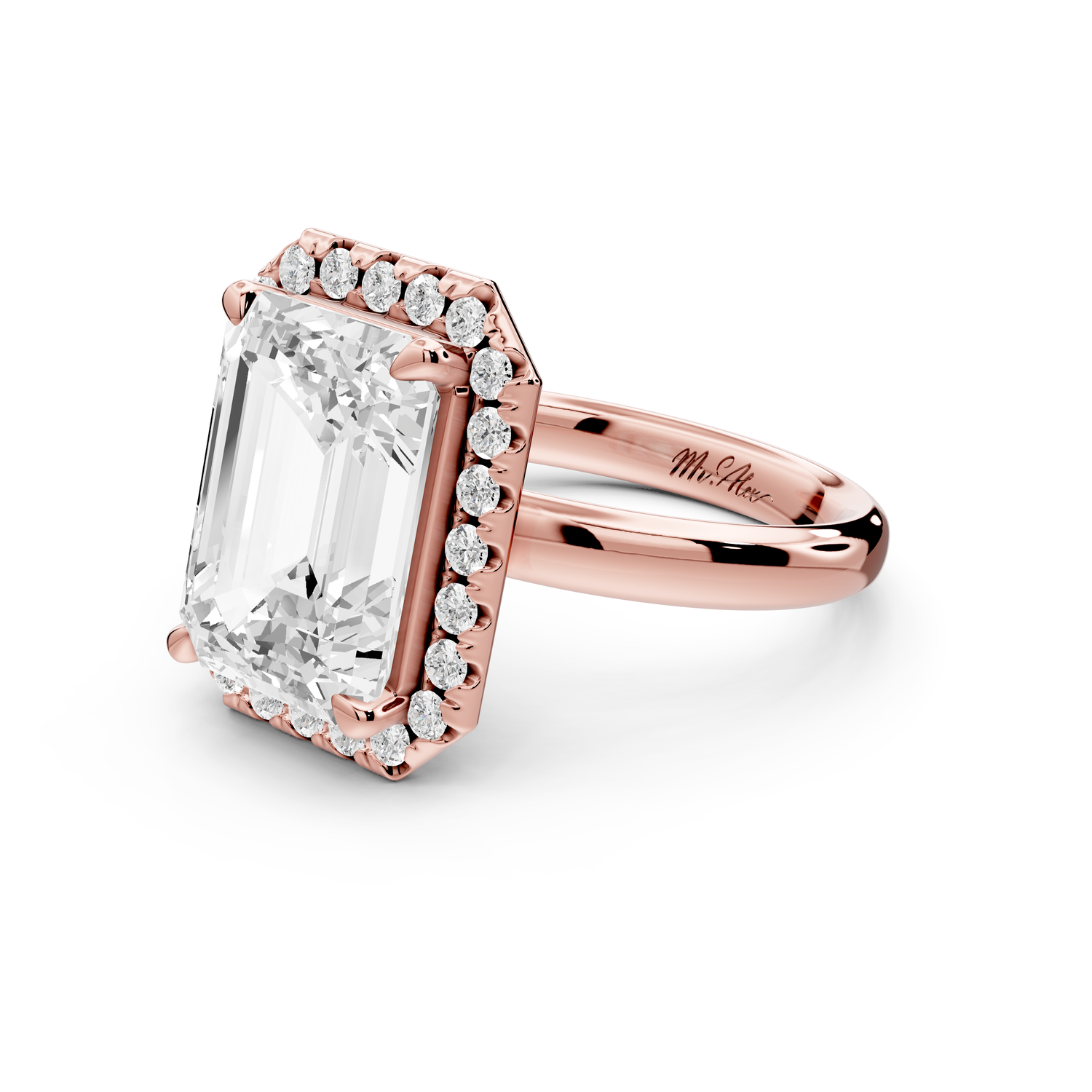 Eliana - 5ct 14k rose gold emerald diamond with halo engagement ring