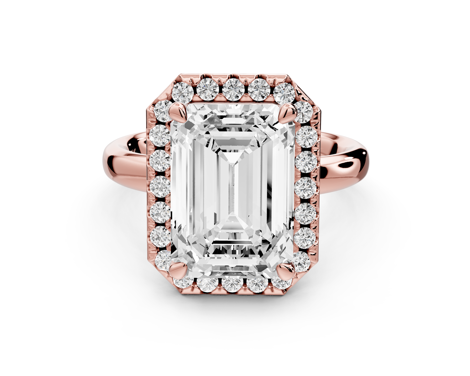 Eliana - 5ct 14k rose gold emerald diamond with halo engagement ring