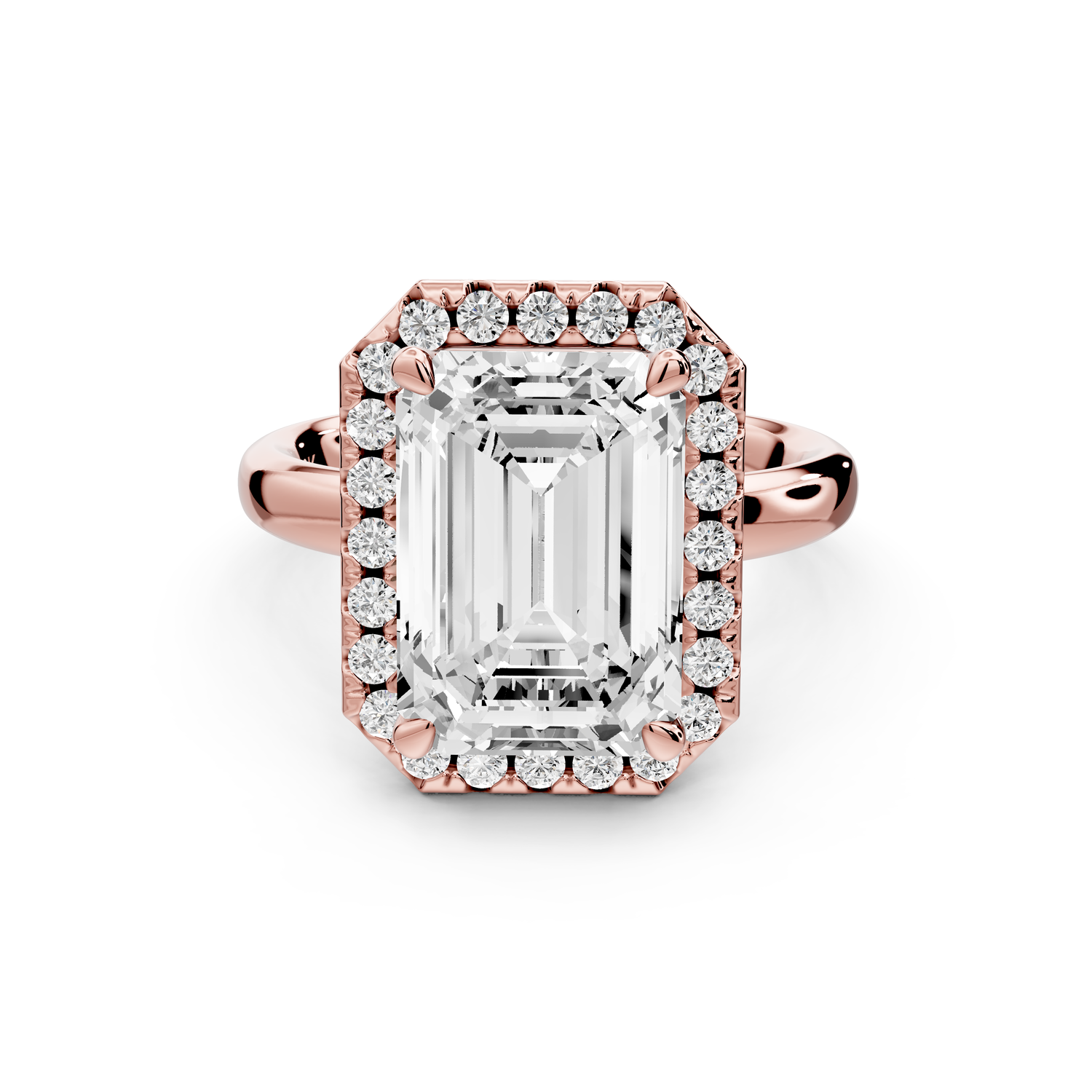 Eliana - 5ct 14k rose gold emerald diamond with halo engagement ring