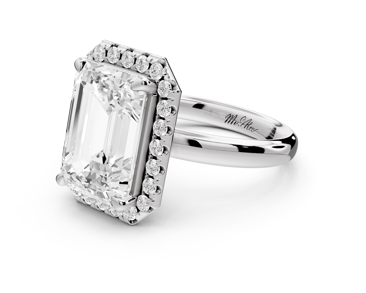 Eliana - 5ct 14k white gold emerald diamond with halo engagement ring