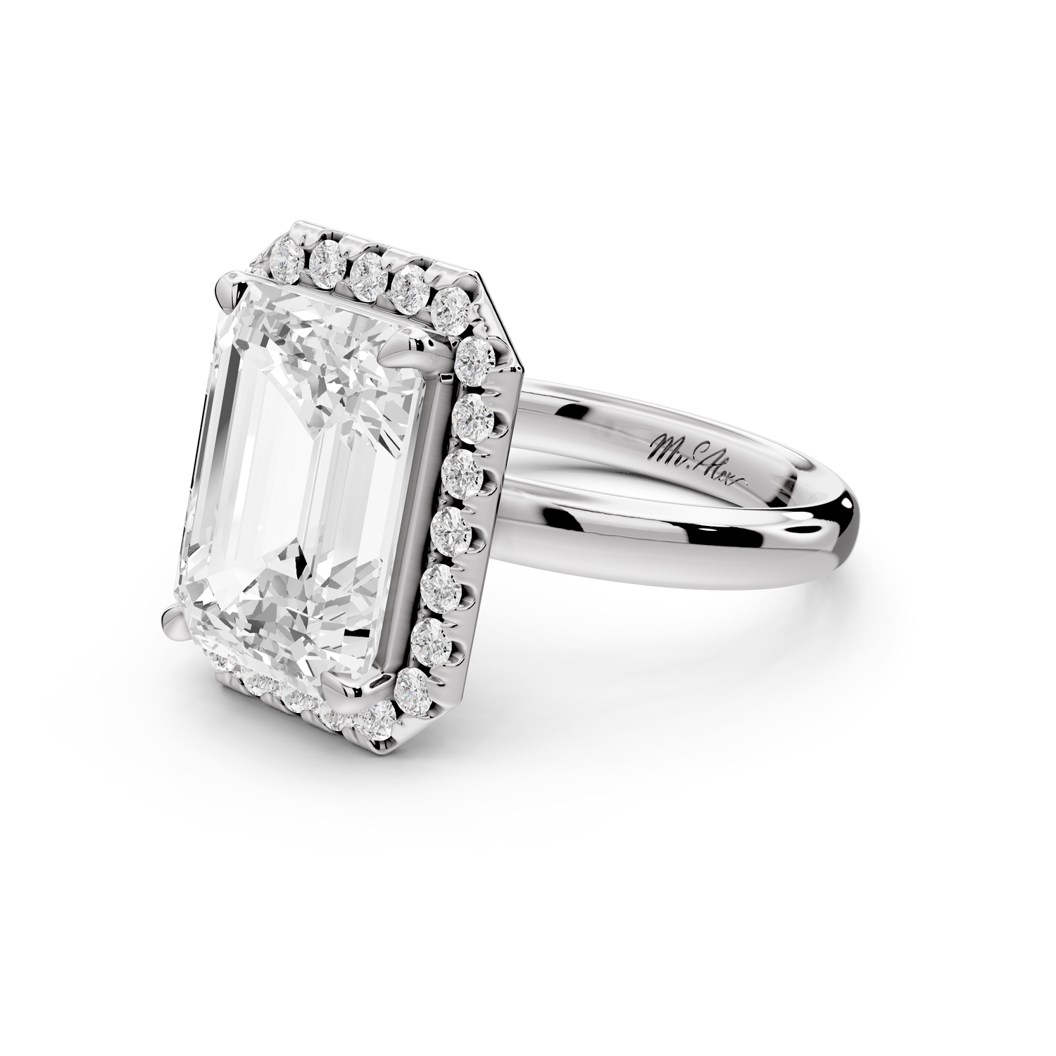 Eliana - 5ct 14k white gold emerald diamond with halo engagement ring