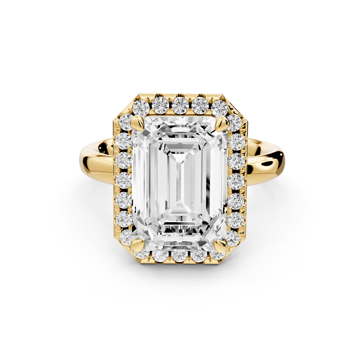 Eliana - 5ct 14k yellow gold emerald diamond with halo engagement ring